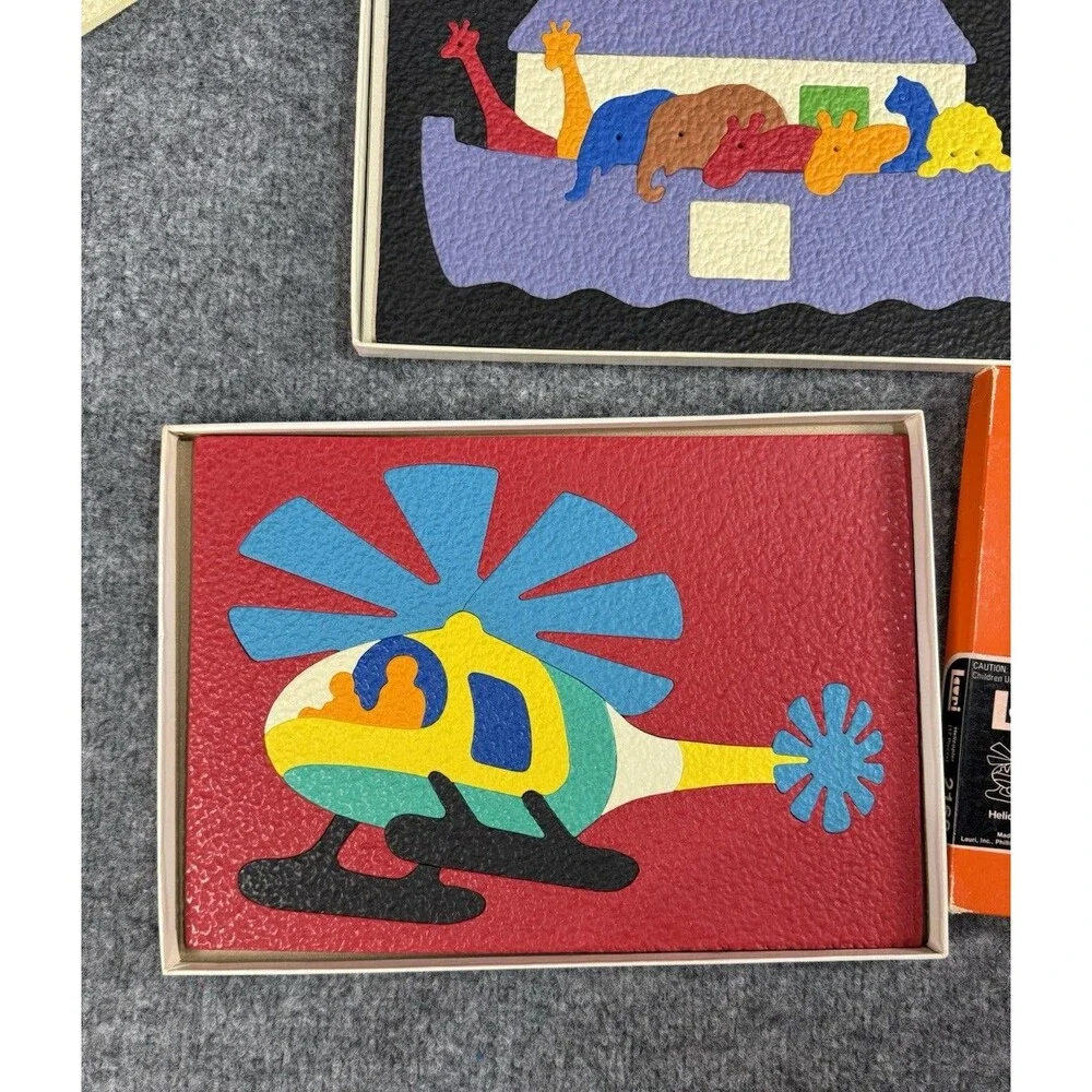 Vintage Lauri Crepe Foam Puzzle LOT of 5 – Noah’s Ark, Helicopter, Silhouettes